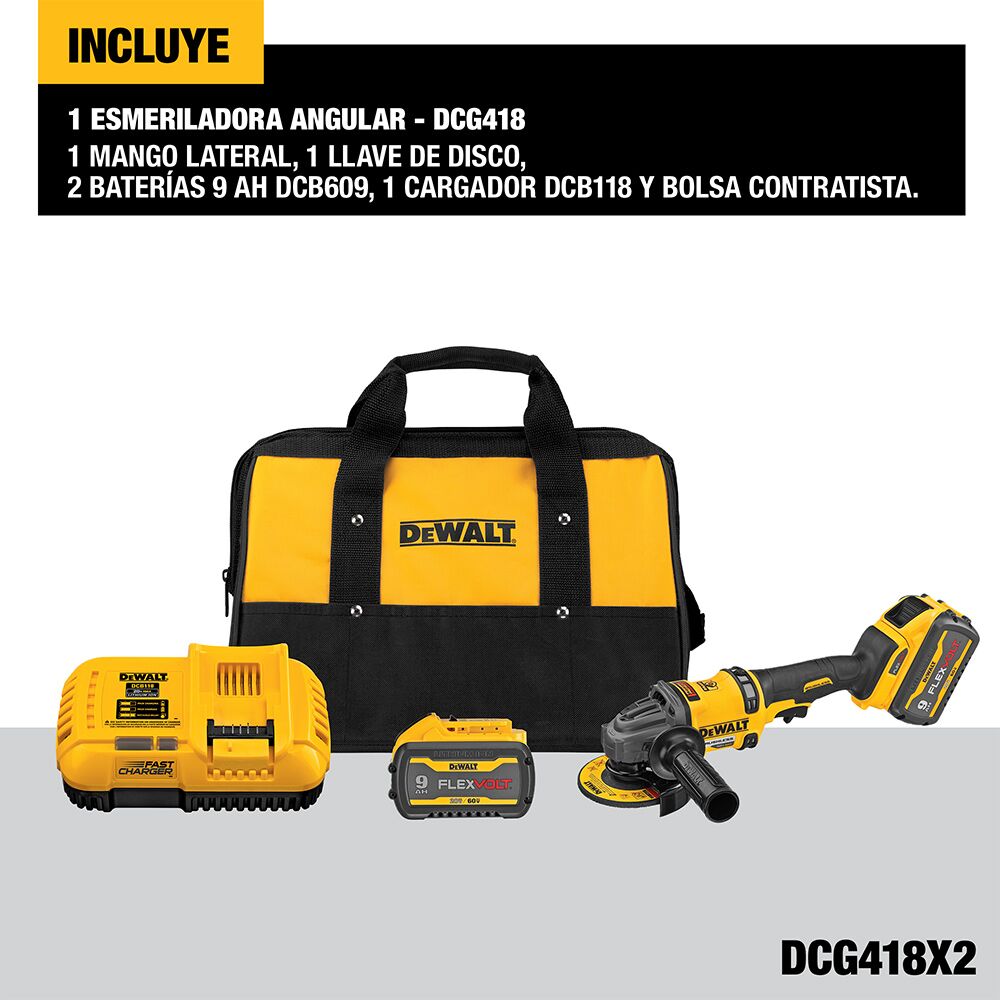 ESMERILADORA ANGULAR 4-1/2" 60V 9Ah DCG418X2 DEWALT