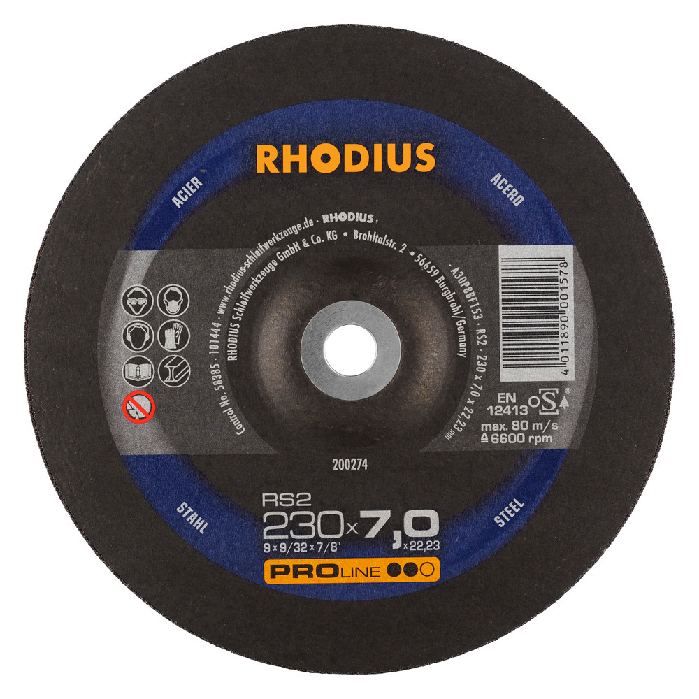 DISCO ESMERILAR METAL RS2 230X7X22.23MM (9") PRO LINE 200274 RHODIUS