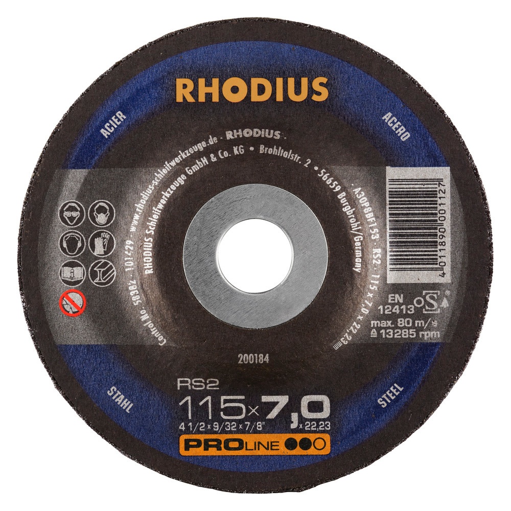 DISCO ESMERILAR METAL RS2 115X7X22.23MM (4-1/2") 200184 PRO LINE RHODIUS