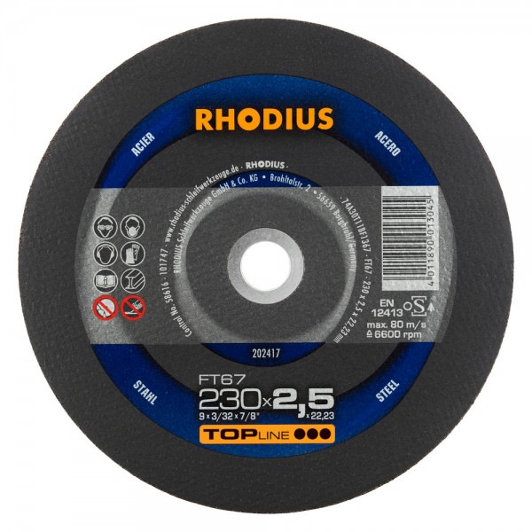 DISCO CORTE METAL PLANO 230X2.5X22.23MM 9" 202417 TOP LINE RHODIUS