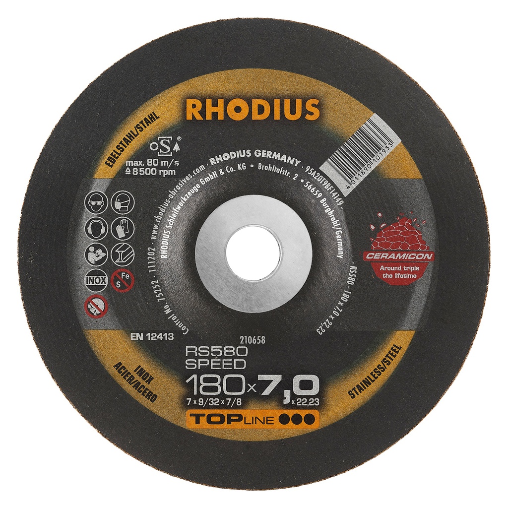 DISCO ESMERILAR CERAMICO RS580 180X7.0X22MM 210658 TOP LINE RHODIUS