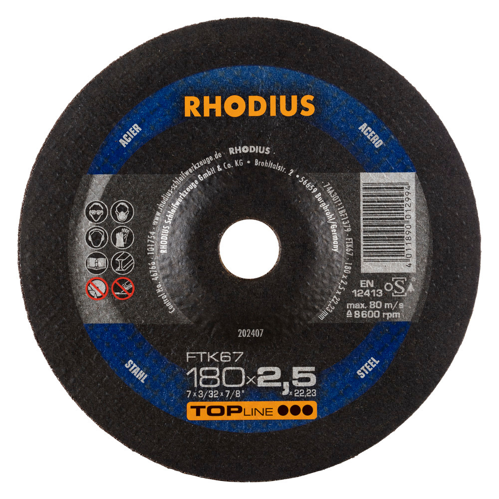 DISCO CORTE METAL CONCAVO 180x2.5x22.23MM 7" TOP LINE 202407 RHODIUS