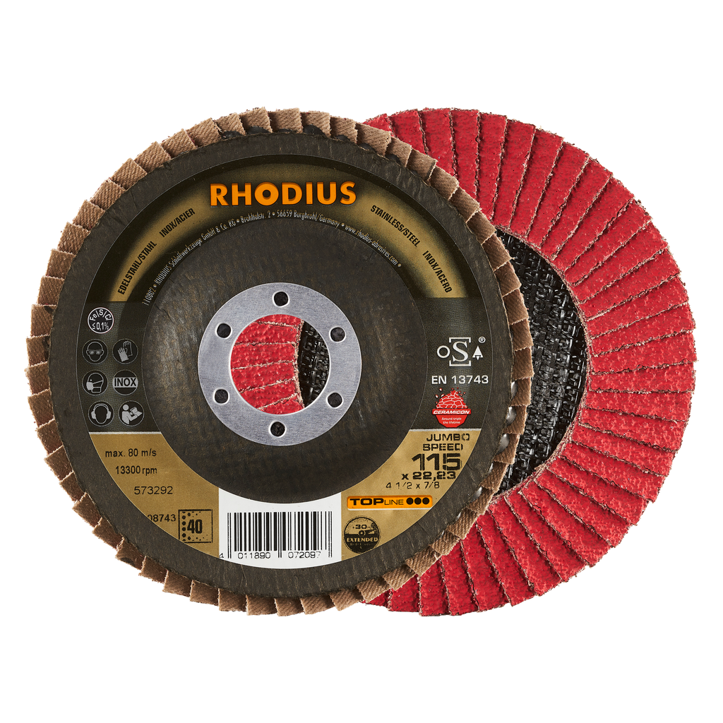 DISCO FLAP CERAMICON 4-1/2"X7/8" GR40 TOP LINE 208743 RHODIUS