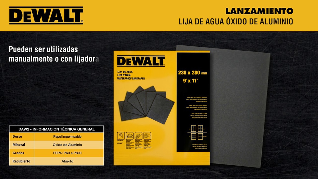 LIJA DE AGUA 9"X11" GRANO 320 OA DAW20320S DEWALT