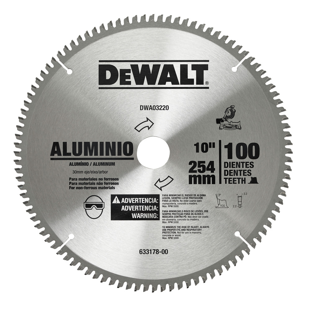 DISCO SIERRA 10"X1-3/4-5/8" 100 DIENTES ALUMINIO DWA03220 DEWALT
