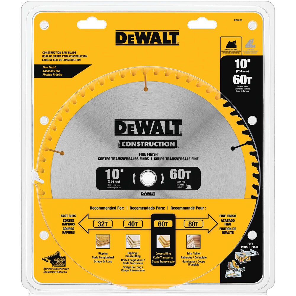 DISCO SIERRA CALZADA 10"X5/8" 60 DIENTES DW3106 DEWALT