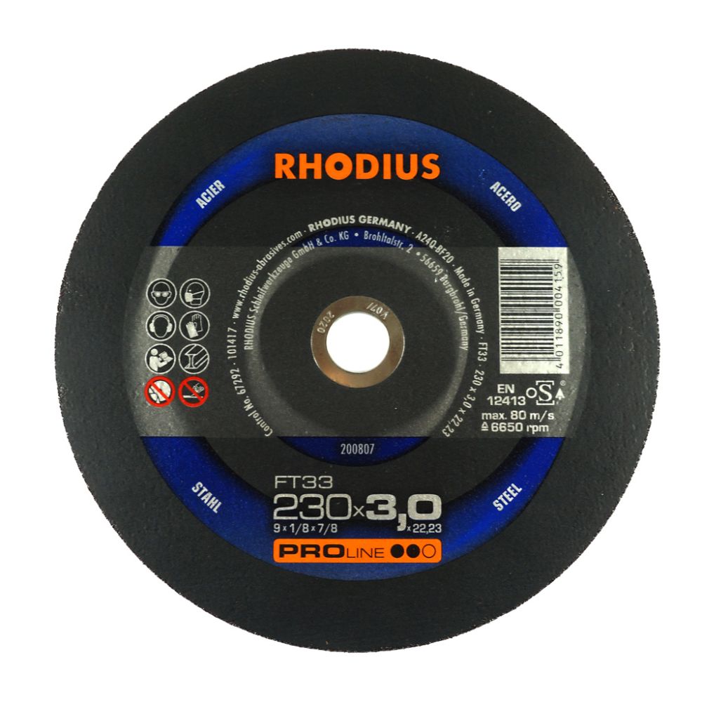 DISCO CORTE METAL PLANO 230X3X22.23MM 200807 PRO LINE RHODIUS