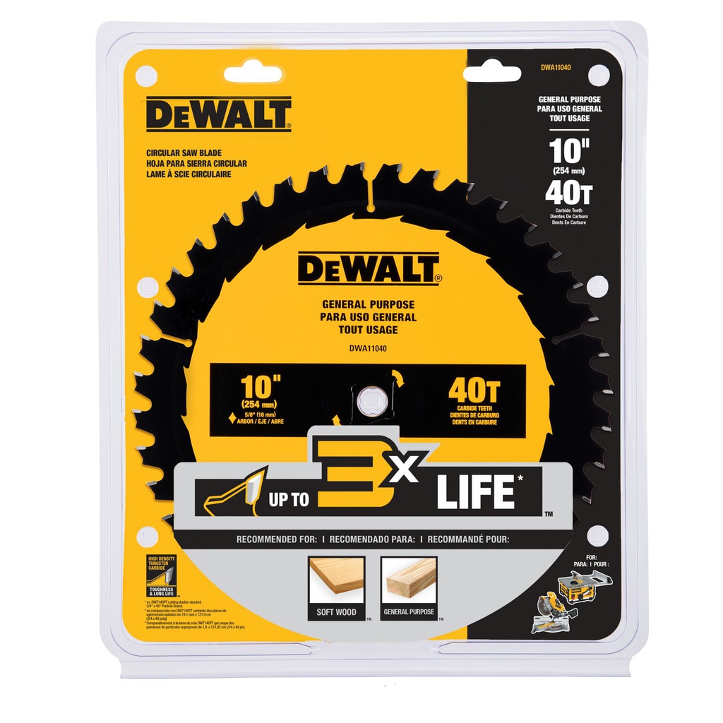 DISCO SIERRA CALZADA 10"X5/8" 40 D DWA11040 DEWALT