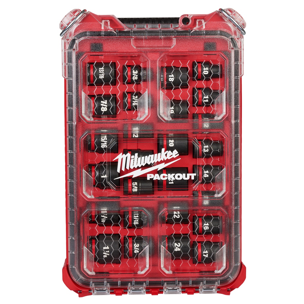 JUEGO CUBOS IMPACTO 1/2" 27 PIEZAS MM&SAE PACKOUT 49-66-6804 MILWAUKEE
