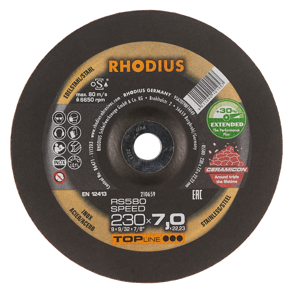 DISCO ESMERILAR CERAMICON RS580 230X7.0X22MM 210659 TOP LINE RHODIUS
