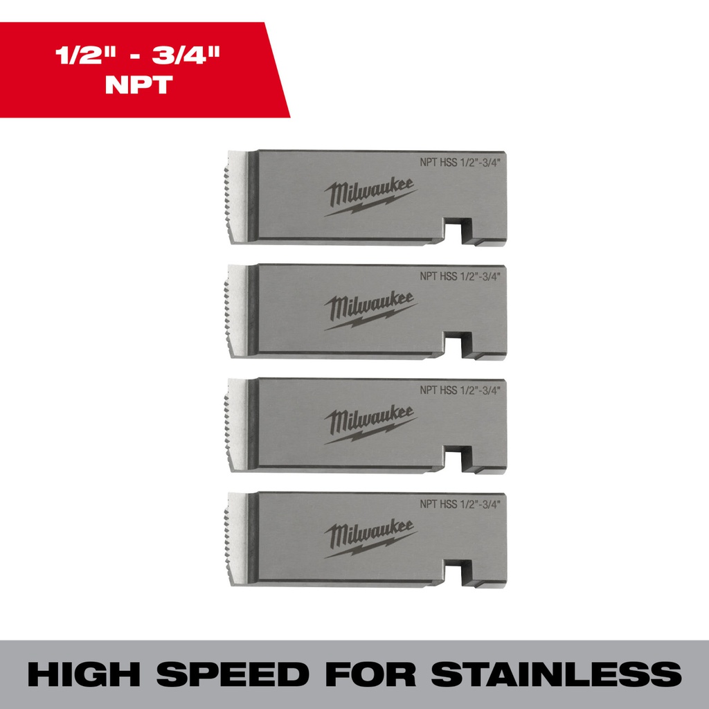 JUEGO 4 DADOS PARA ROSCADORA 1/2"-3/4" INOX NPT 48-36-1205 MILWAUKEE