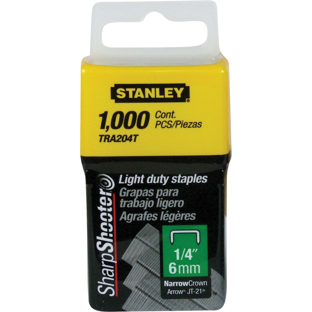 GRAPAS PARA TRABAJO LIGERO-CORONA ANGOSTA 1/4″ 1000 PZS TRA204T STANLEY