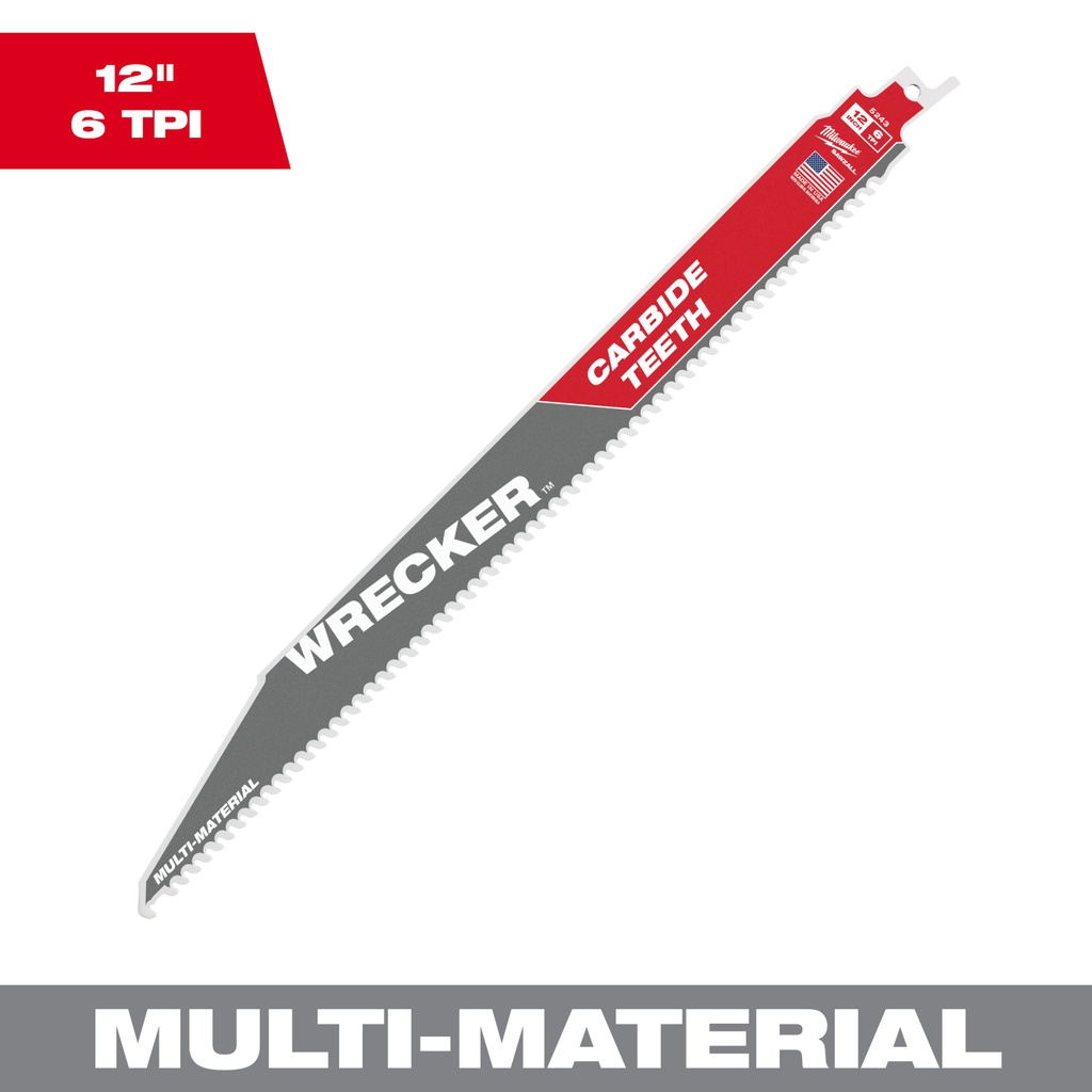 HOJA PARA SIERRA RECIPROCA 12" MULTIMATERIAL DIENTES CARBURO 6TPI PAQ.1 48-00-5243 MILWAUKEE