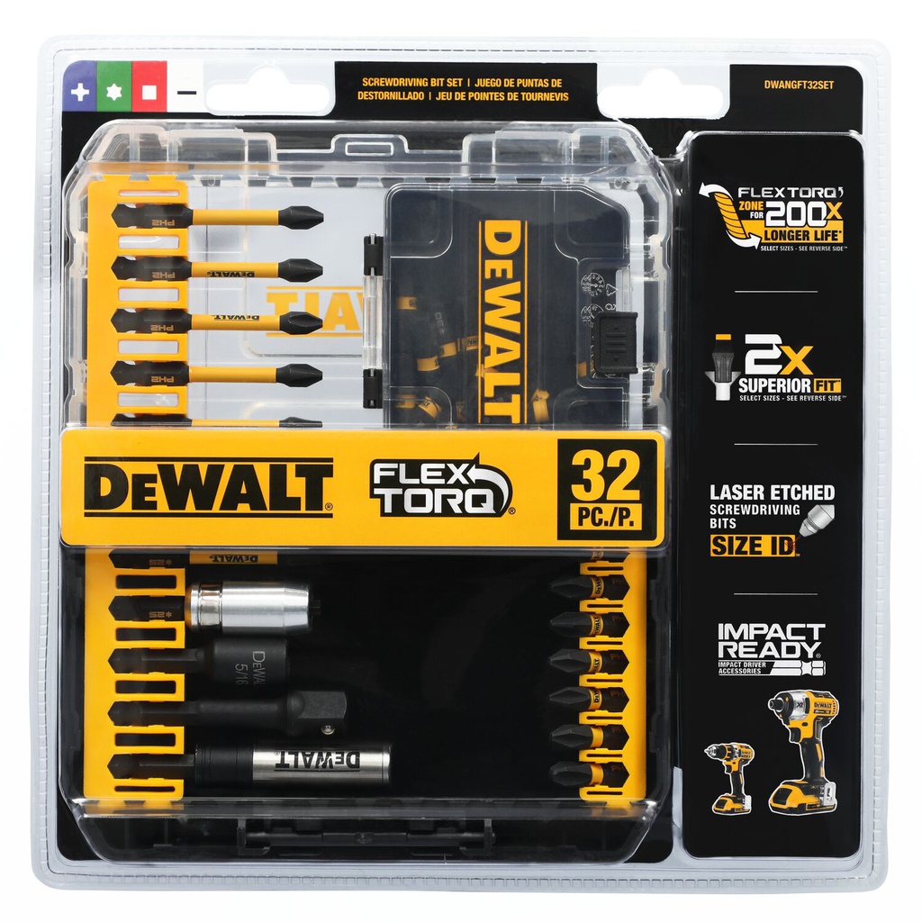 JUEGO DE PUNTAS DE FLEX TORQ 32 PIEZAS DWANGFT32SET DEWALT