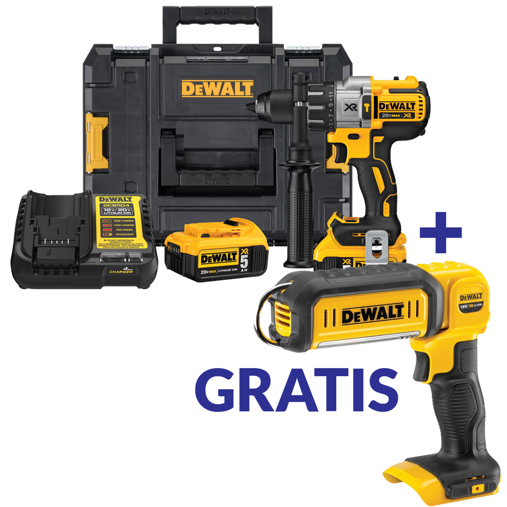 TALADRO PERCUTOR 1/2" 20V SIN CARBONES CAJA T-STAK DCD996P2T+DCL050 DEWALT