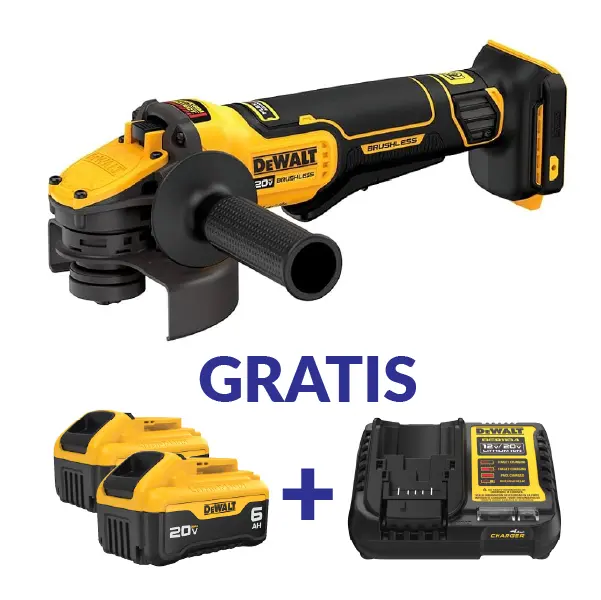 ESMERILADORA ANGULAR 4-1/2"-5" 20V/60V FLEXVOLT DCG416B+DCB206+DCB1104B3 DEWALT