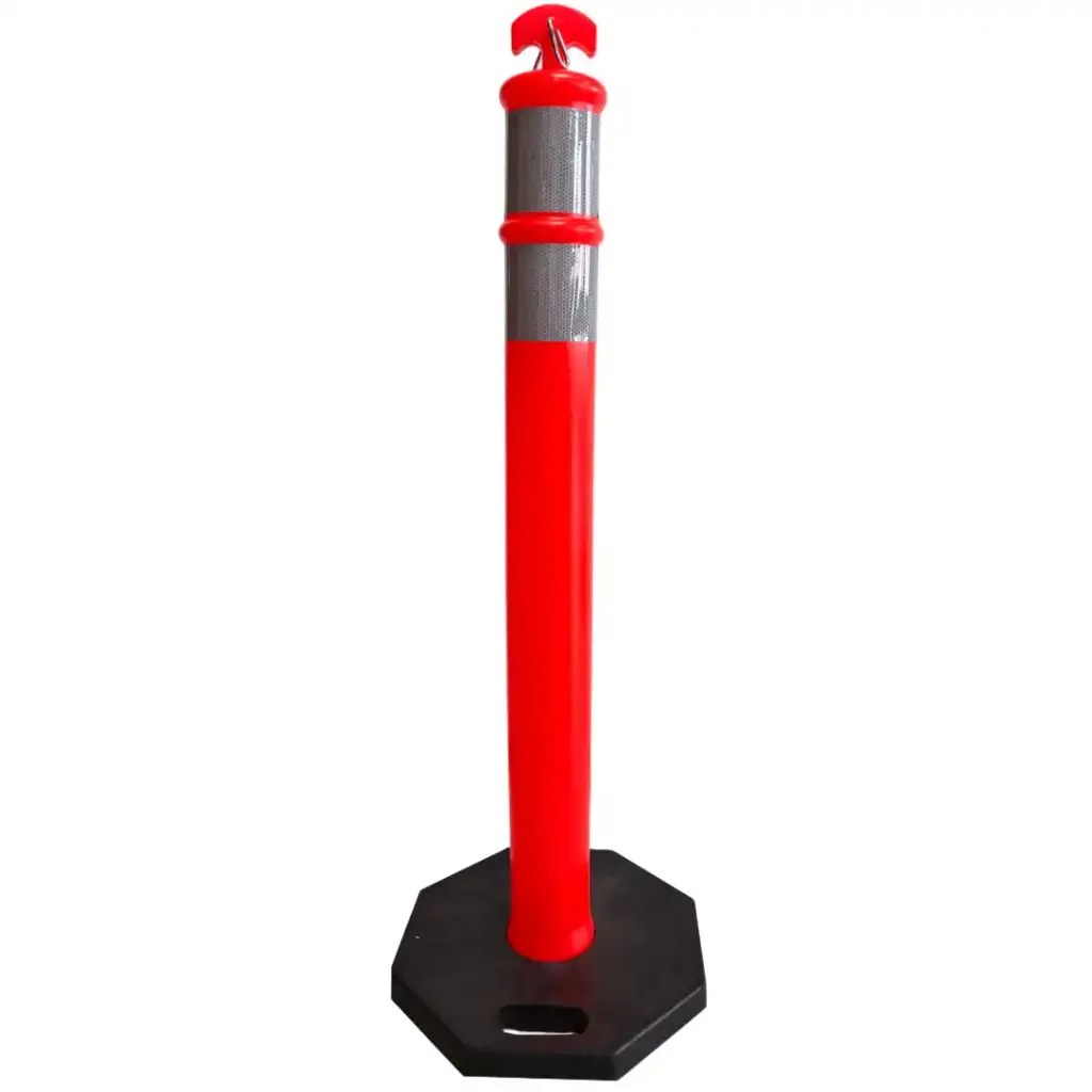 POSTE ANARANJADO CON BASE NEGRA Y DOS CINTA REFLEJANTES SH-X010 T-SAFETY