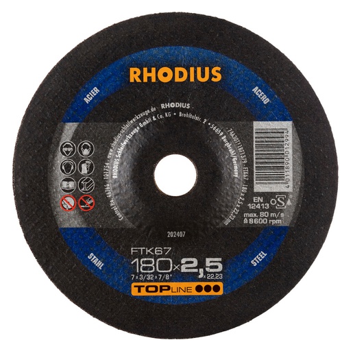 [202407] DISCO CORTE METAL CONCAVO 180x2.5x22.23MM 7" TOP LINE 202407 RHODIUS