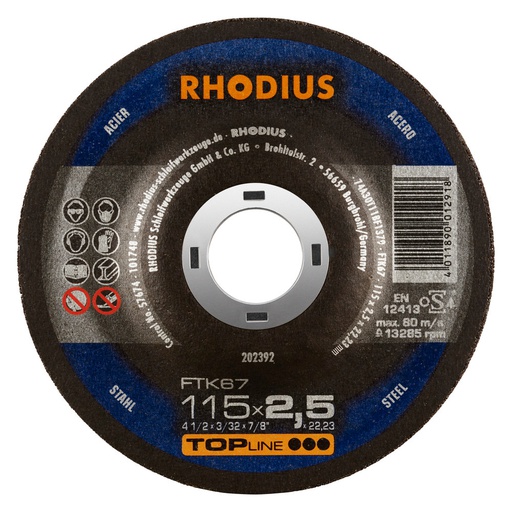 [202392] DISCO CORTE METAL CONCAVO 115x2.5x22.2MM  TOP LINE 202392 RHODIUS
