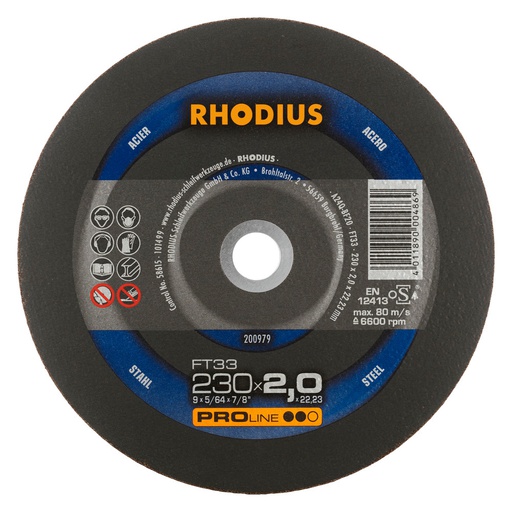 [200979] DISCO CORTE METAL FINO 230X2X22.23MM 200979 PRO LINE RHODIUS