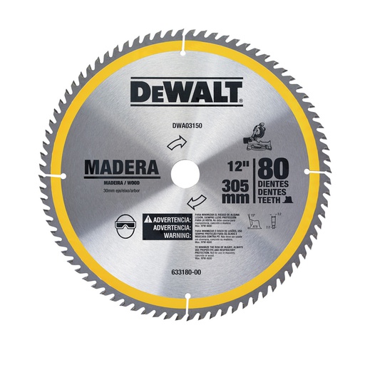 [DWA03150] DISCO SIERRA 12"X1-3/4" EJE 80 DIENTES MADERA DWA03150 DEWALT