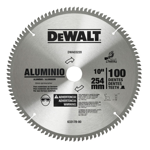 [DWA03220] DISCO SIERRA 10"X1-3/4-5/8" 100 DIENTES ALUMINIO DWA03220 DEWALT