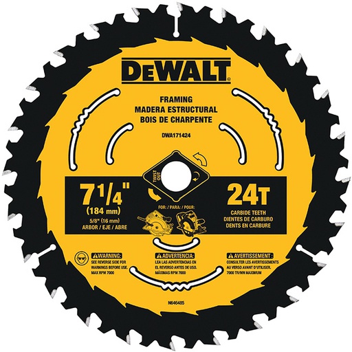 [DWA171424B10] DISCO SIERRA PATIN 7-1/4"-24D DWA171424B10 DEWALT