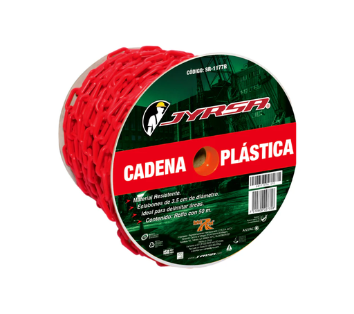 [SR-1177R] CADENA DE PLASTICO ROJA 6 MM 50 MTS ROLLO SR-1177R JYRSA