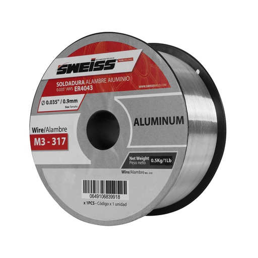 [M3-327] ROLLO SOLDADURA ALAMBRE MIG ALUMINIO 0.035' 0.9mm AWS ER4043 (4.4 Lb) M3-327 SWEISS