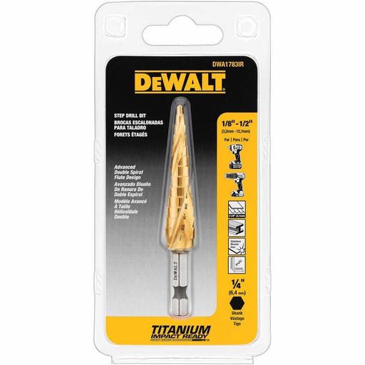 [DWA1783IR] BROCA ESCALONADA TITANIO 1/8"-1/2" DWA1783IR DEWALT