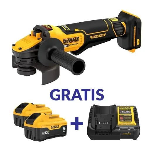 [DCG416B+DCB206+DCB1104B3] ESMERILADORA ANGULAR 4-1/2"-5" 20V/60V FLEXVOLT DCG416B+DCB206+DCB1104B3 DEWALT
