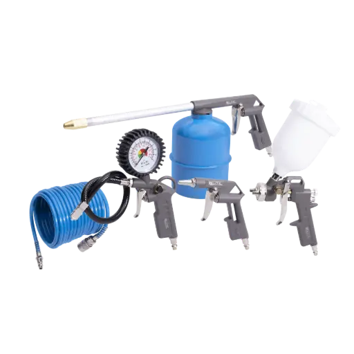 [HEELAIRKIT5] KIT DE PISTOLA DE PINTURA, SOPLADO, LAVADO, INFLADORA Y MANGUERA ESPIRAL HEELAIRKIT5 ELITE
