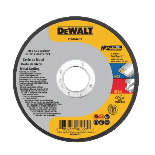 [DW84407] DISCO CORTE METAL PLANO 115X1.2X22.23MM 4-1/2" HP2 DW84407 DEWALT